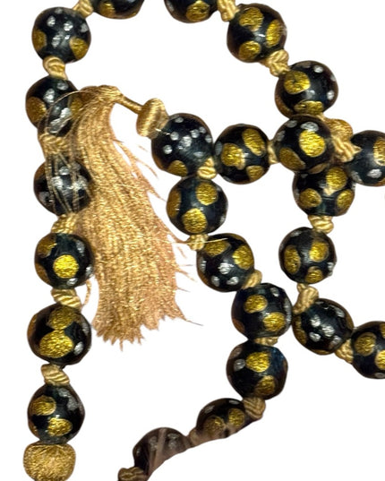 Gold metalic painted Dot Black Beaded Necklace Murano African Trader beads Glass