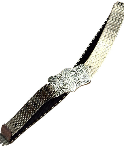 Vintage 1980s Fish Scale Belt Stretch Silver finish Metal Snakeskin scales