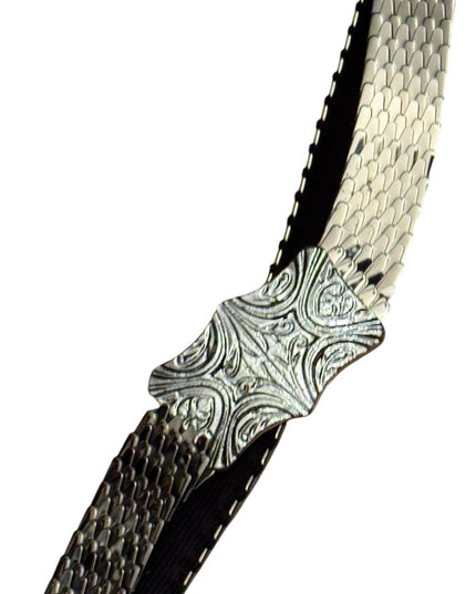 Vintage 1980s Fish Scale Belt Stretch Silver finish Metal Snakeskin scales