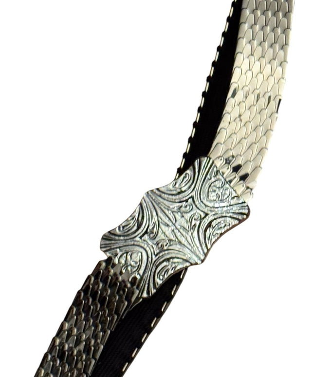 Vintage 1980s Fish Scale Belt Stretch Silver finish Metal Snakeskin scales