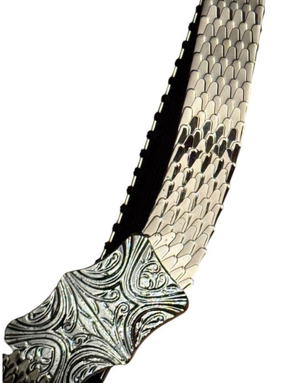Vintage 1980s Fish Scale Belt Stretch Silver finish Metal Snakeskin scales