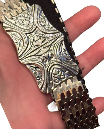 Vintage 1980s Fish Scale Belt Stretch Silver finish Metal Snakeskin scales