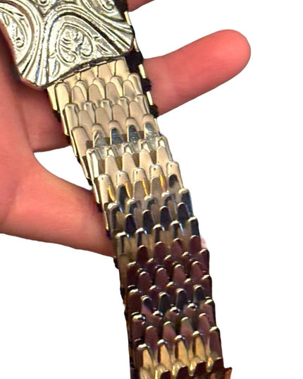 Vintage 1980s Fish Scale Belt Stretch Silver finish Metal Snakeskin scales