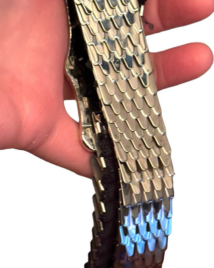 Vintage 1980s Fish Scale Belt Stretch Silver finish Metal Snakeskin scales