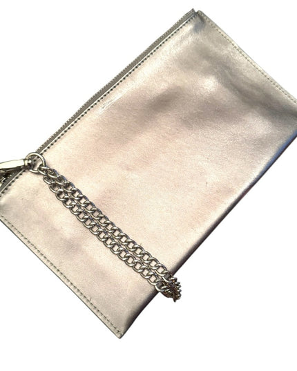 Danier Silver Metallic Leather Clutch with Chain