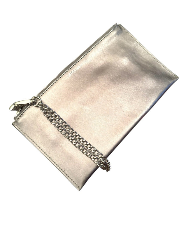 Danier Silver Metallic Leather Clutch with Chain