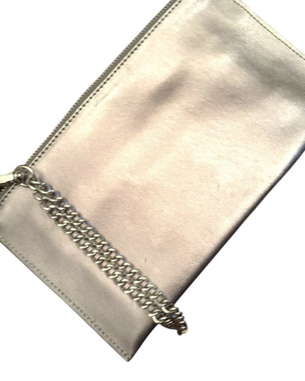 Danier Silver Metallic Leather Clutch with Chain