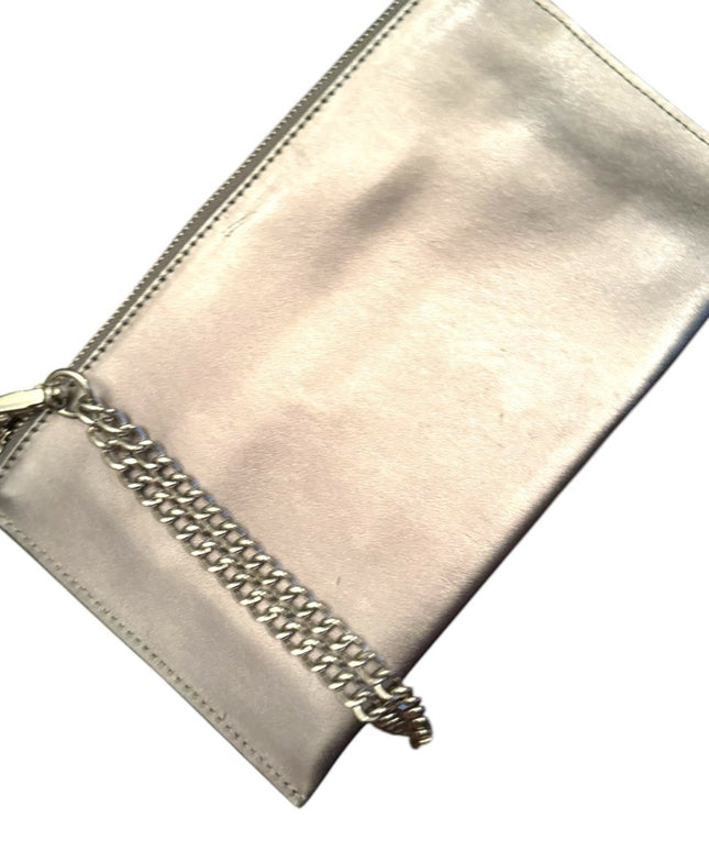 Danier Silver Metallic Leather Clutch with Chain