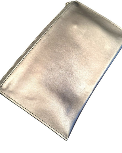 Danier Silver Metallic Leather Clutch with Chain