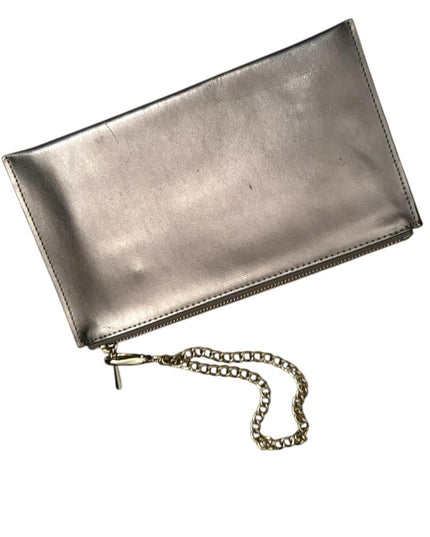 Danier Silver Metallic Leather Clutch with Chain