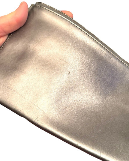Danier Silver Metallic Leather Clutch with Chain