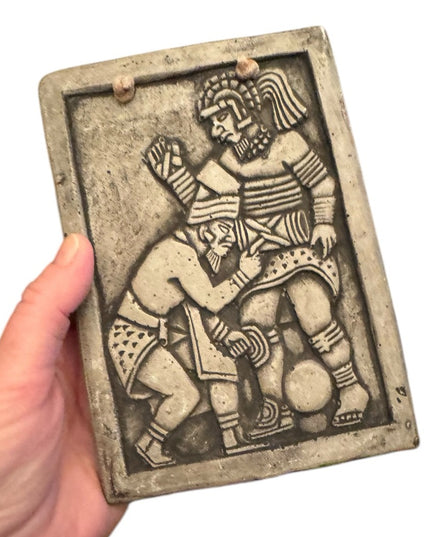 Vintage Stone Relief Plaque Caballero Aquilla Azteca Warrior  wall plaque Mexico