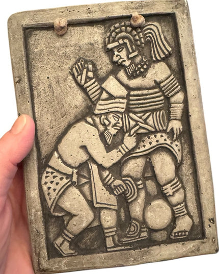 Vintage Stone Relief Plaque Caballero Aquilla Azteca Warrior  wall plaque Mexico
