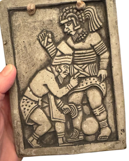 Vintage Stone Relief Plaque Caballero Aquilla Azteca Warrior  wall plaque Mexico