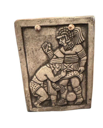 Vintage Stone Relief Plaque Caballero Aquilla Azteca Warrior  wall plaque Mexico