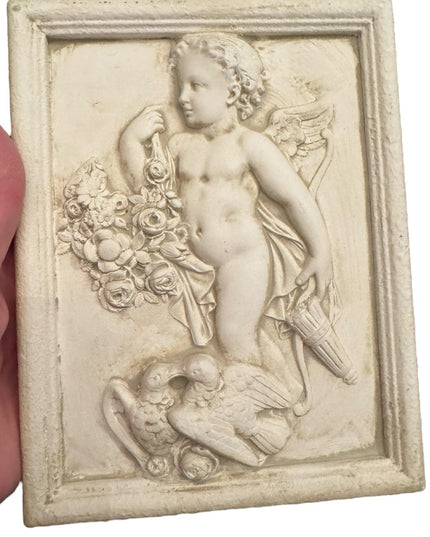 Vintage plaster Cherub & bird Wall Plaque Italy