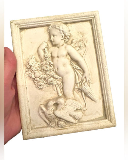 Vintage plaster Cherub & bird Wall Plaque Italy