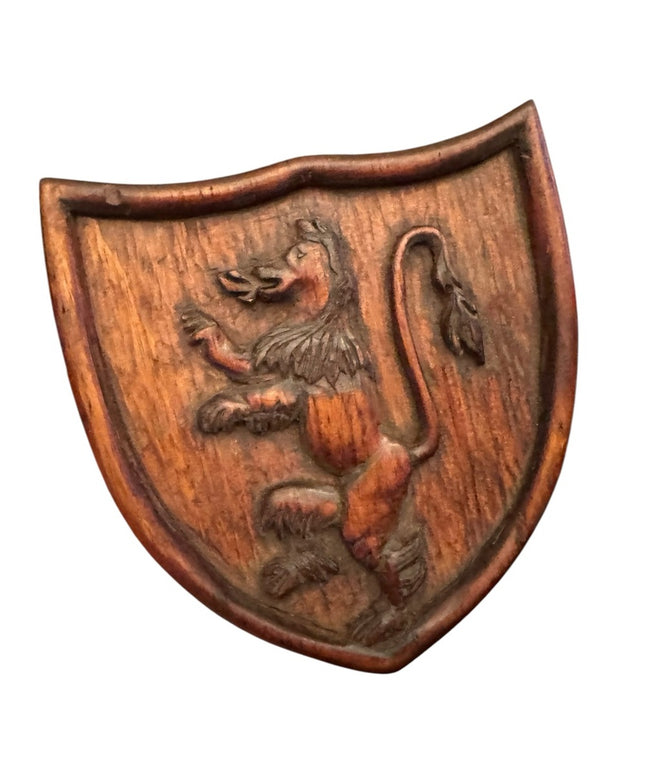 Vintage Hand Carved Badge Coat of Arms Wooden Lion Shield Wall Decor