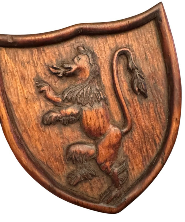 Vintage Hand Carved Badge Coat of Arms Wooden Lion Shield Wall Decor
