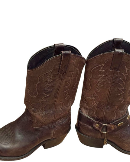 Men's Vintage Brown eagle etched brass elements Western Boots