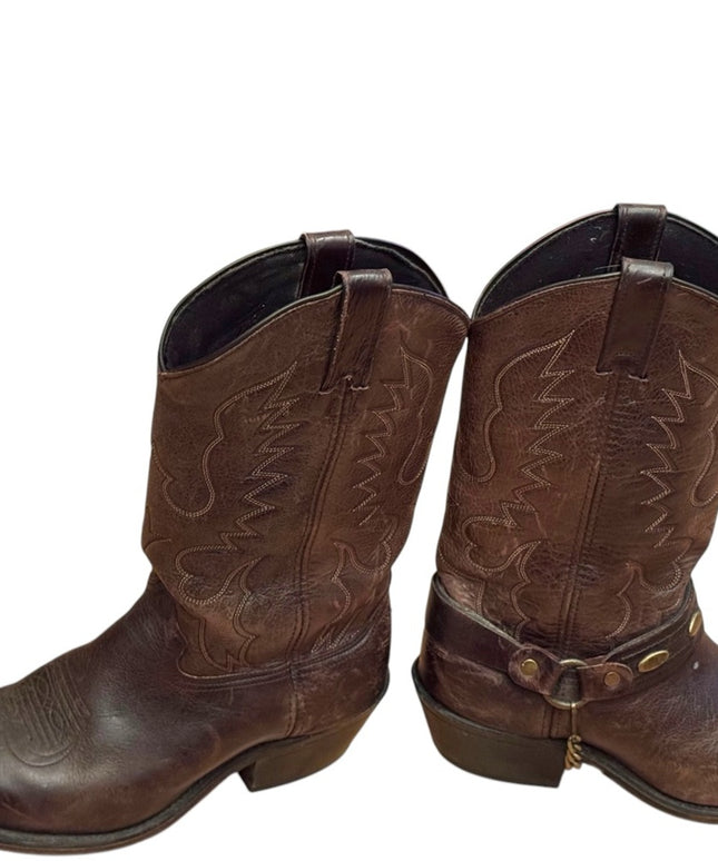 Men's Vintage Brown eagle etched brass elements Western Boots