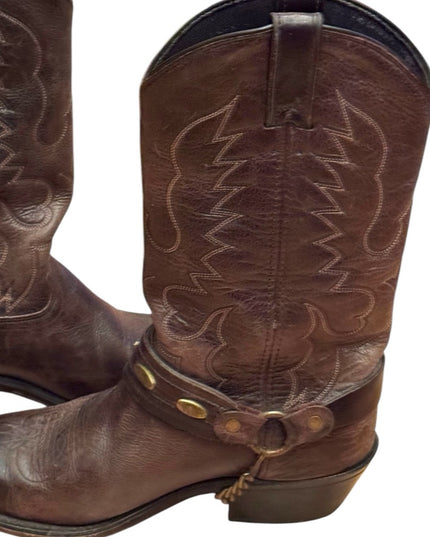Men's Vintage Brown eagle etched brass elements Western Boots