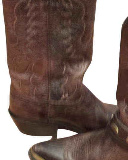 Men's Vintage Brown eagle etched brass elements Western Boots