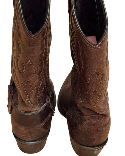 Men's Vintage Brown eagle etched brass elements Western Boots