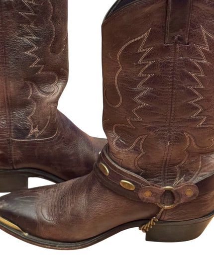 Men's Vintage Brown eagle etched brass elements Western Boots