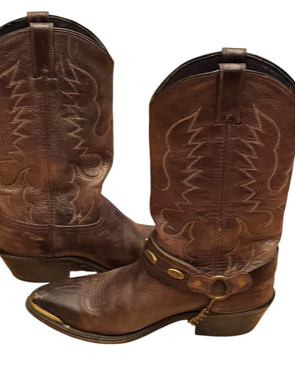 Men's Vintage Brown eagle etched brass elements Western Boots