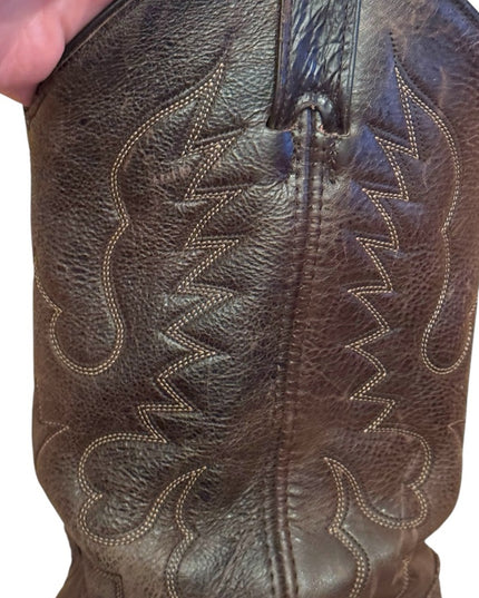 Men's Vintage Brown eagle etched brass elements Western Boots