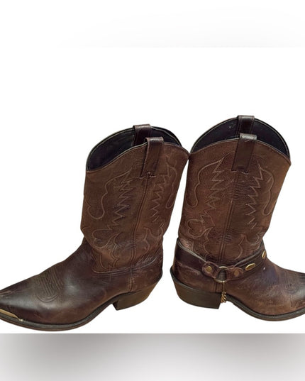 Men's Vintage Brown eagle etched brass elements Western Boots