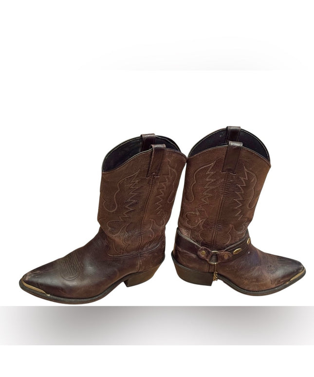 Men's Vintage Brown eagle etched brass elements Western Boots