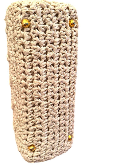 Women's Vintage Woven Straw Handbag with Gold Metal Top Handle Kiss lock 1960s