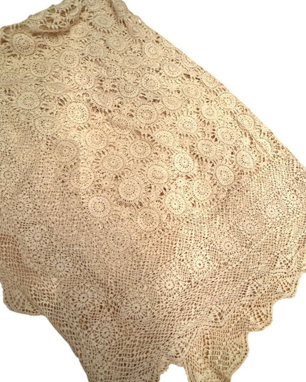 Antique Lace Dinner Cloth heirloom early 1900s  Cream oblong linens tablecloth