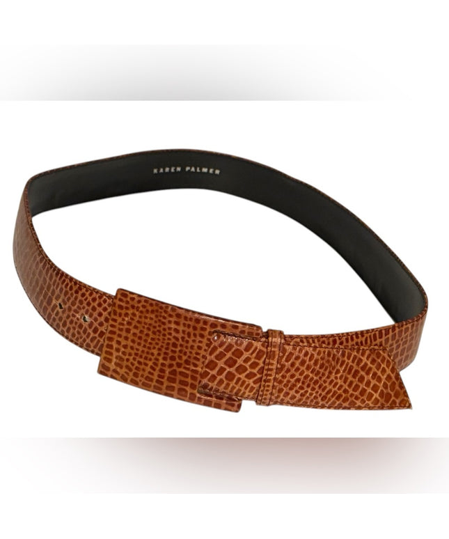 Karne Palmer Brown Leather snake reptile Crock Design Belt Vintage