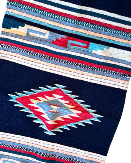 Vintage 1950s Southwestern Navajo Patterned Table Runner Carpet Handmade Woven