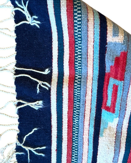 Vintage 1950s Southwestern Navajo Patterned Table Runner Carpet Handmade Woven