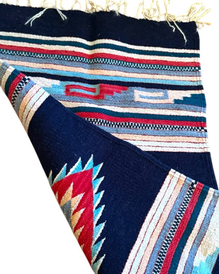 Vintage 1950s Southwestern Navajo Patterned Table Runner Carpet Handmade Woven