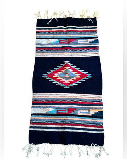 Vintage 1950s Southwestern Navajo Patterned Table Runner Carpet Handmade Woven