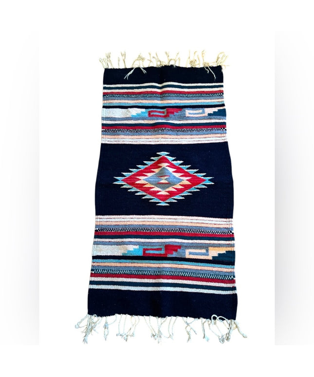 Vintage 1950s Southwestern Navajo Patterned Table Runner Carpet Handmade Woven