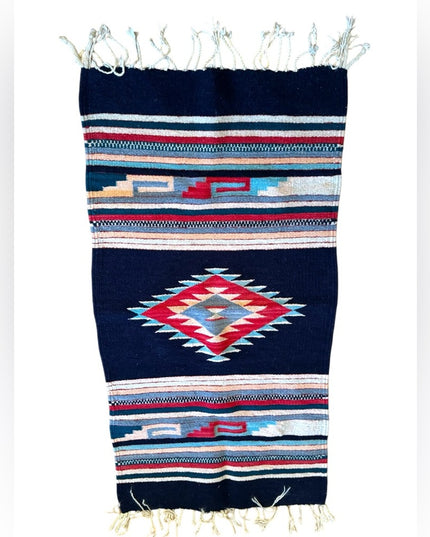 Vintage 1950s Southwestern Navajo Patterned Table Runner Carpet Handmade Woven