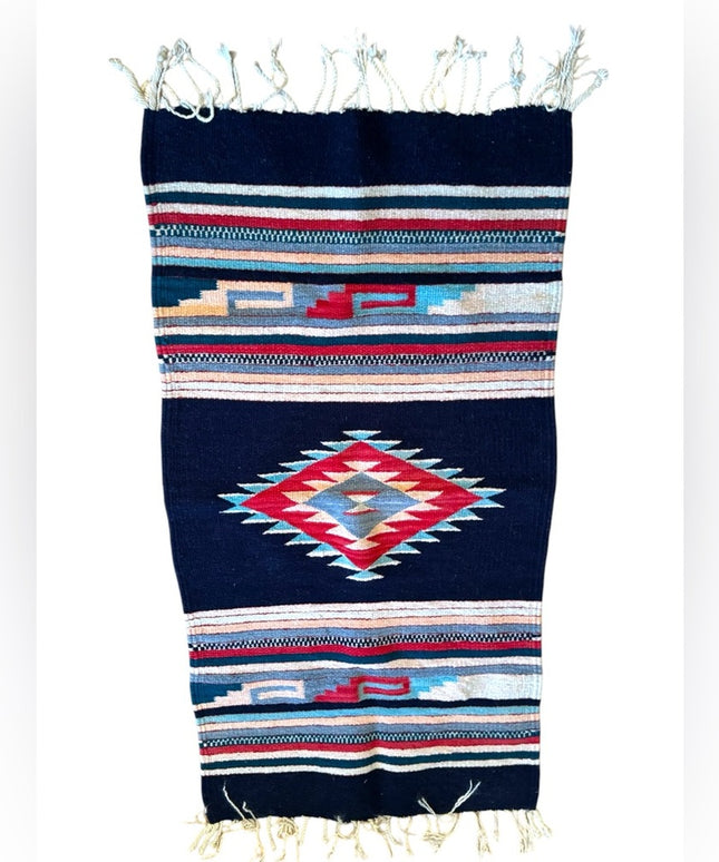 Vintage 1950s Southwestern Navajo Patterned Table Runner Carpet Handmade Woven