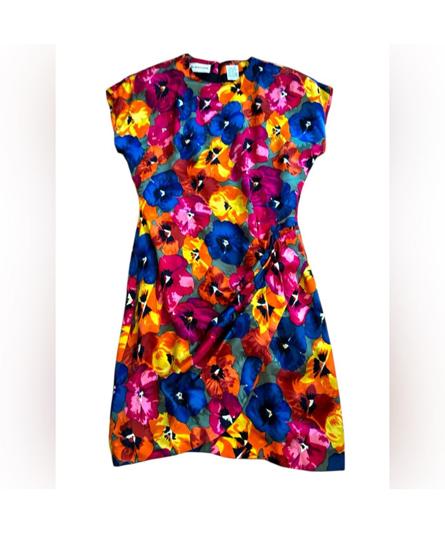 Vibrant Vintage Nipon Boutique SILK Floral Tapered form fitting Flower Dress