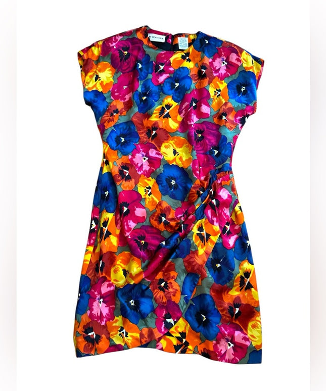 Vibrant Vintage Nipon Boutique SILK Floral Tapered form fitting Flower Dress