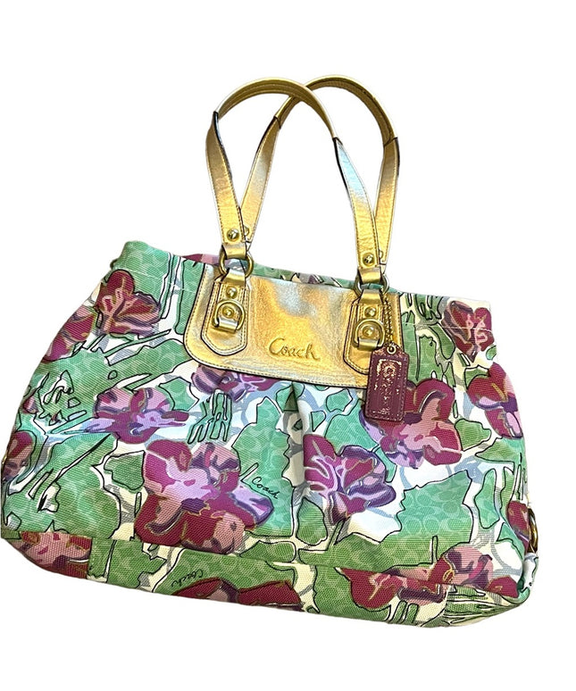 NWOT Gold metalic Flower Floral  COACH Bag F16259