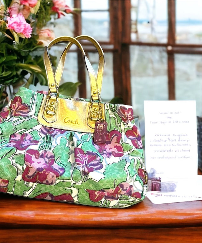 NWOT Gold metalic Flower Floral  COACH Bag F16259