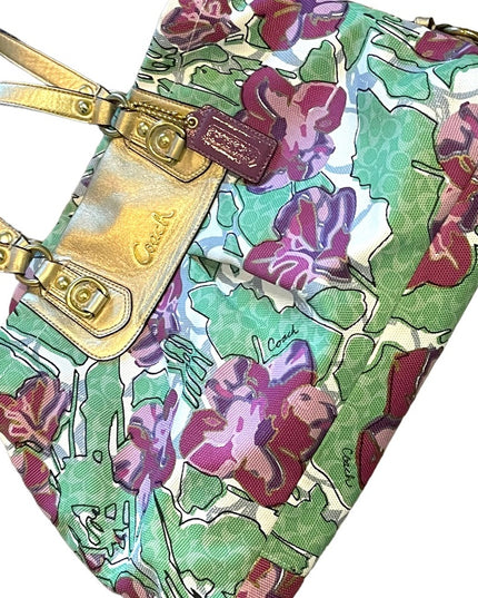 NWOT Gold metalic Flower Floral  COACH Bag F16259