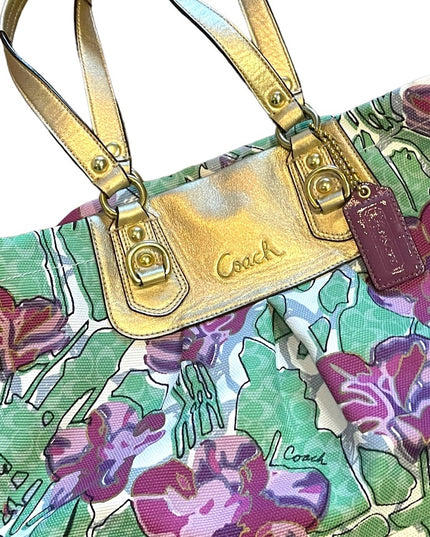 NWOT Gold metalic Flower Floral  COACH Bag F16259