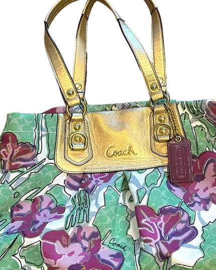 NWOT Gold metalic Flower Floral  COACH Bag F16259